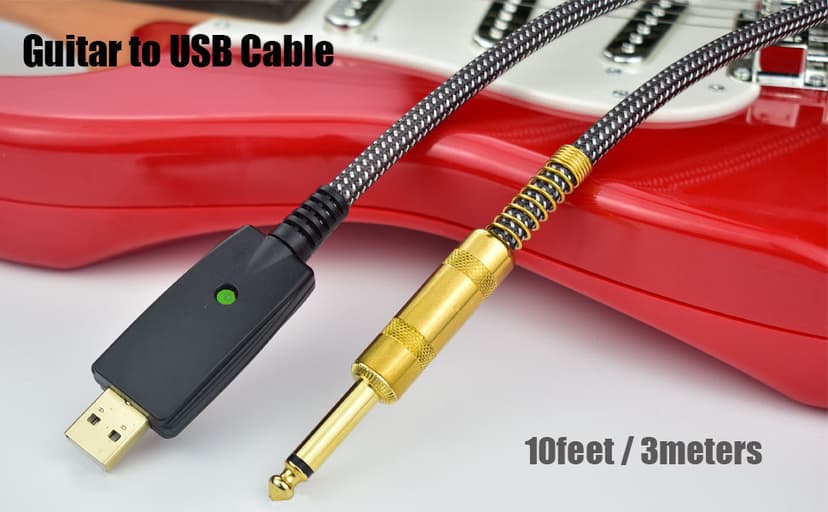 Mugteeve Guitar to USB Instrument Recording Cable, 10 Feet 1/4" TS Male to USB Guitar Cable, Nylon Braided, Gold Plated Plug, Noise Free, Plug and Play Connection, for Electric Guitar Bass Recording