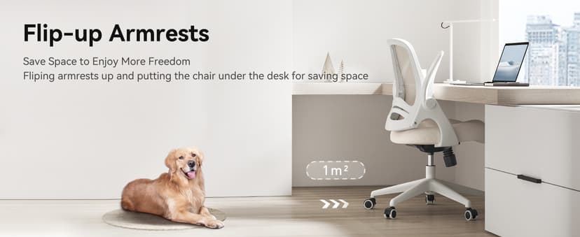 Hbada Office Desk Chair with Flip-Up Armrests and Saddle Cushion, Ergonomic Office Chair with S-Shaped Backrest, Swivel, Mesh, Grey