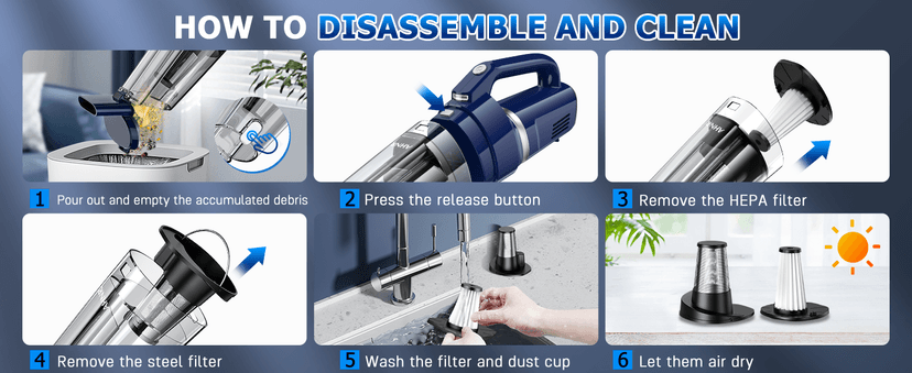 AHNR Handheld Vacuum Cordless, 16000PA Powerful Suction Hand Held Vacuum Dust Busters Cordless Rechargeable with LED Light & 2 HEPA Filters, Portable Car Vacuum Cleaner High Power for Car Home Office