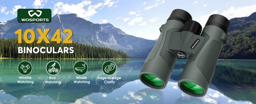 WOSPORTS 10x42 Binoculars for Adults - IP67 Waterproof Binoculars for Bird Watching, Camping, Hiking