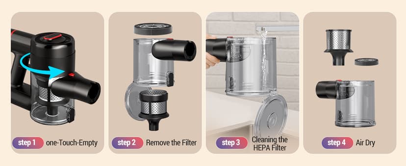 Cordless Vacuum Cleaner, 450W/40Kpa Stick Vacuum with Powerful Suction, 50Min Vacuum Cleaner for Home, Anti-tangle and 1L Dust Cup, 8 in 1 Lightweight Vacuum for Hardwood Floor Carpet Pet Hair