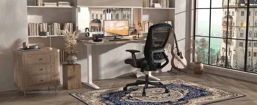 ELABEST Ergonomic Mesh Office Chair,Comfy Computer Desk Chair - BIFMA 5.1 Certified Commercial Swivel Task Chair for Home Office - Adjustable Lumbar Support & Armrests,Tilt Function,Wide Seat (Black)