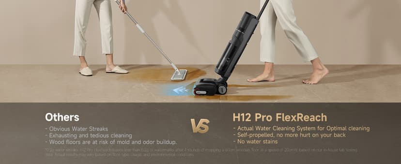 DREAME H12 Pro FlexReach Wet Dry Vacuum Cleaner, 0 Tangle Cordless Vacuum Mop All-in-One for Hard Floors, 180° Lie-Flat Floor Cleaner Machine with 194°F Hot Self-Cleaning, 50Mins Runtime