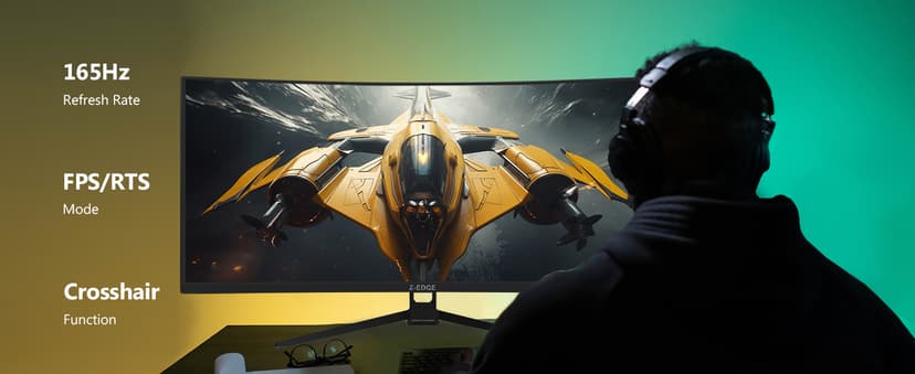 Z-Edge 34" Curved Gaming Monitor, WQHD 1440P 165Hz 144Hz PC Monitor, MPRT 1ms, 21:9 Aspect Ratio, 1500R, 16.7M Colors, 3000:1 Contrast, UG34 Frameless Bezel, 2X DP 1.4 Ports and 2X HDMI 2.0 Port