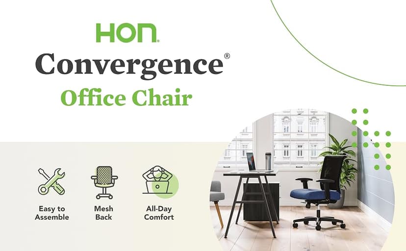 HON Convergence Ergonomic Office Chair with Mesh Back, Adjustable Arms, Lumbar Support, Synchro‑Tilt Desk Chair with Wheels for Home Office or Computer Use, Black Frame, Black