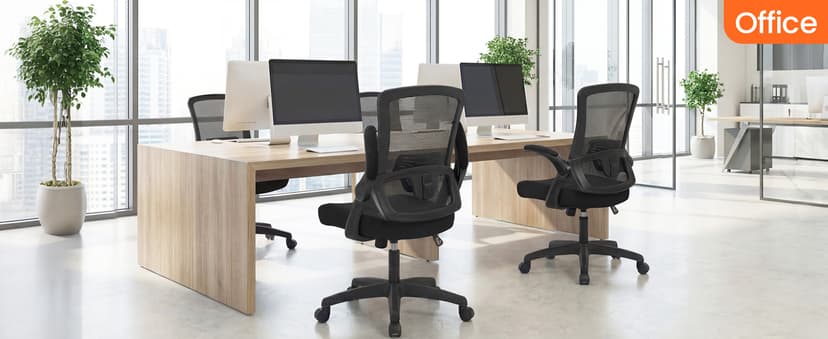 NEO CHAIR Office Desk Gaming Chair Computer High Back Mesh Seat with Rolling Wheels Ergonomic Adjustable Comfy Flip-up Armrests Lumbar Support Height for Home (Black)