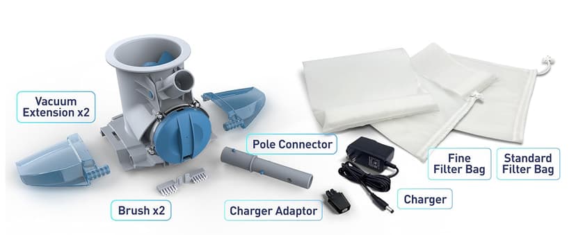 KOKIDO Rechargeable Heavy Duty Pool Leaf Vacuum Cleaner, Commercial Power Suction for Pool Closing, Standard and Fine Filter Bags, for Larger Leaves and Debris, Inground and Above Ground Pools XV910