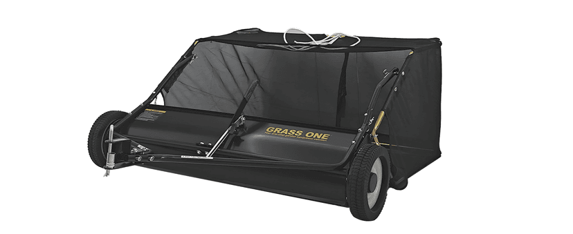 Grass One 44 Inch Tow-Behind Lawn Sweeper with 25 Cu.Ft Hopper Bag, Adjustable Brush Height & Easy Dump-from-Seat – Picks Up Leaves, Grass & Yard Debris, Garden Gift