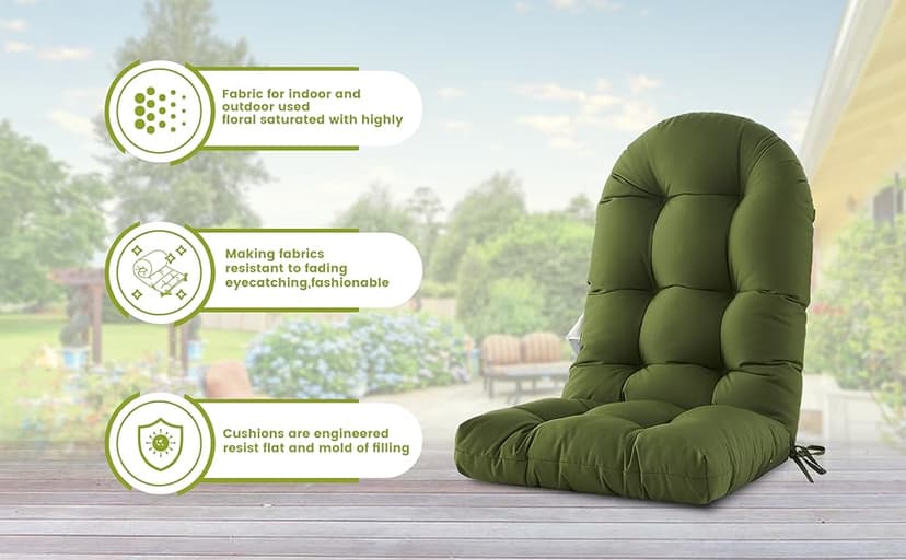 BLISSWALK Outdoor Adirondack Chair Cushions, Set of 2 Solid,Tufted Thick Seat & Round High Back Wicker Chair Cushions for Patio Furniture,48"x21"x4",Invisible Green
