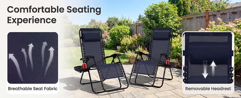 Goplus Zero Gravity Lounge Chairs, 160°Adjustable Folding Recliner w/Pillow and Cup Holder, 350LBS Comfy Outdoor Lounge Chairs for Patio, Lawn, Yard & Camp(Set of 2, Green)