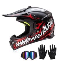 Youth Kids Dirt Bike Helmets Motocross Offroad ATV BMX MX Dirtbike Motorcycle Helmet J-01 with Goggles and Gloves DOT Approved