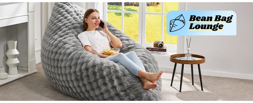 Hobestluk 3 in 1 Bean Bag Chair Giant Bean Bag Chairs for Adults with Bubble Cover Convertible Bean Bag Floor Cushion with Machine Washable Cover for Living Room (Bubble Grey)