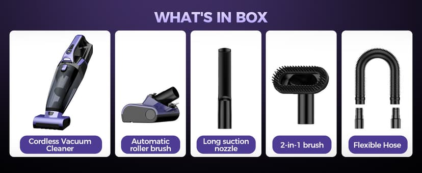 Pet Hair Handheld Vacuum Cordless: 20000PA High Power Car Vacuum with Motorized Brush and LED Light, Rechargeable Hand Held Vacuum Cleaner with Reusable Filter for Car, Home, Office & Pet, Purple