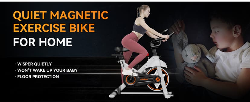 POOBOO Exercise Bike, Stationary Bike for Home Gym, Indoor Cycling Bike w/Comfortable Seat Cushion & Tablet Mount, Silent Belt Drive Indoor Bike for Cardio Workout