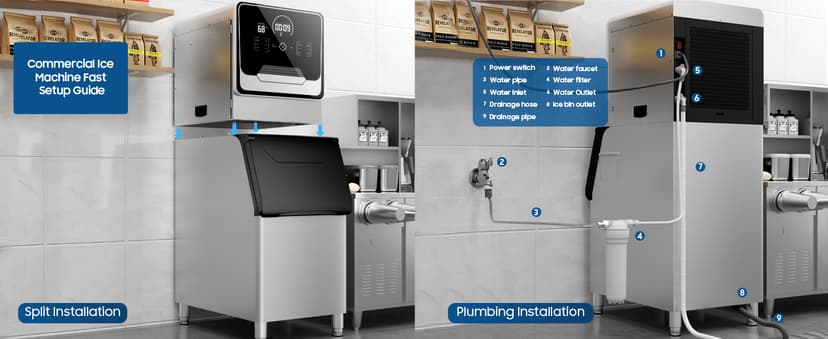 Commercial Ice Maker Machine 700 Lbs/24H Industrial Ice Maker Machine Commercial Ice Machine with 400Lbs Storage, Ice Ready in 5-12 min, Stainless Steel Ice Maker for Bar Cafe Business Restaurant