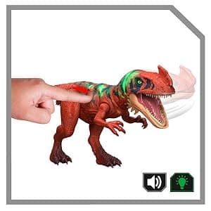Mattel Jurassic World Wild Roar Brachauchenius Dinosaur Action Figure Toy with Chomp Attack, Light Up Feature & Roar Sound, Scan Code for Digital Play