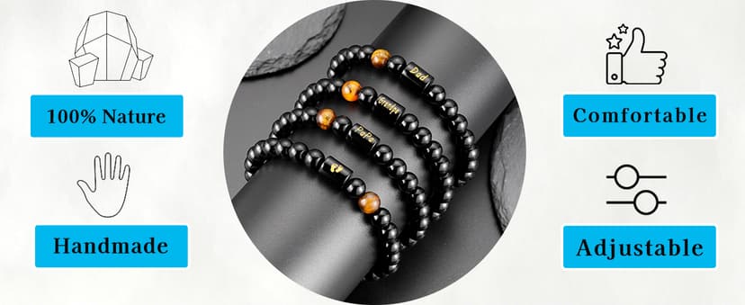 Gifts for Papa Dad New Dad Grandpa, Handmade Braided Rope Bracelet Natural Black Onyx Black Obsidian Tiger Eye Stone Beads Fathers Day Birthday Jewelry Gifts for Men B0H28WK6TZ