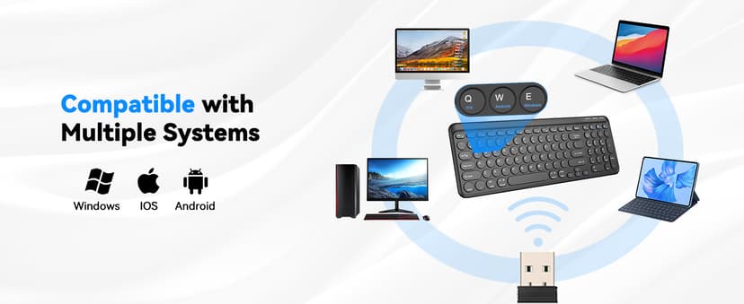 TECKNET Wireless Keyboard Bluetooth & 2.4G USB, Up to 4-Device Connection, USB C Rechargeable Battery, Quiet Typing, Compact Layout, 7° Ergonomic Tilt, Compatible with Windows/Android/iOS, Black