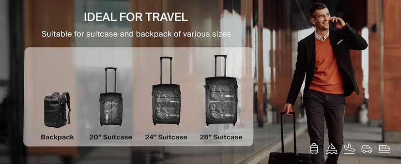 Black Voyage Reusable Vacuum Compression Travel Bag for Carry-On Suitcase and Backpack, Recycled IP67 Waterproof Space Saver Vacpack (2-Pack, 18L - Pump Included)