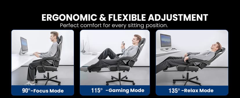 Gaming Chair for Adults Gamer Game - Ergonomic Gaming Chair with Footstool, Headrest, and Lumbar Support Height Adjustable Leather Game Chair’s 200 KG Load Bearing Capacity White