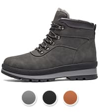 FRACORA Women's PU Leather Combat Boots Warm Fur Lined Black Ankle Booties Side Zipper White Boots Non-slip Winter Boots