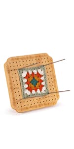 CraftyManor 7.6 in Blocking Boards for Crochet Projects with Rose Pattern, Crochet Blocking Board with Pegs, Granny Square Blocking Board with 20 Stainless Steel Pegs, Bamboo