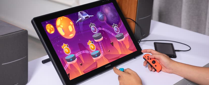 HUION Kamvas 22 Plus QLED Drawing Tablet with Full-Laminated Screen USB-C Connection 140% sRGB Tilt, 21.5 inch Graphics Art Tablet for Artist & Designer, Work with Mac, Windows, Linux & Android Black