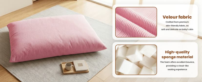 3 in 1 Kids Bean Bag Chair Bed for Kids or Adults, Convertible Chair Folds from Bean Bag Sofa to Lounger, Child Floor Sofa for Gaming, Reading, Floor Mattress with High-Density Foam (Pink)