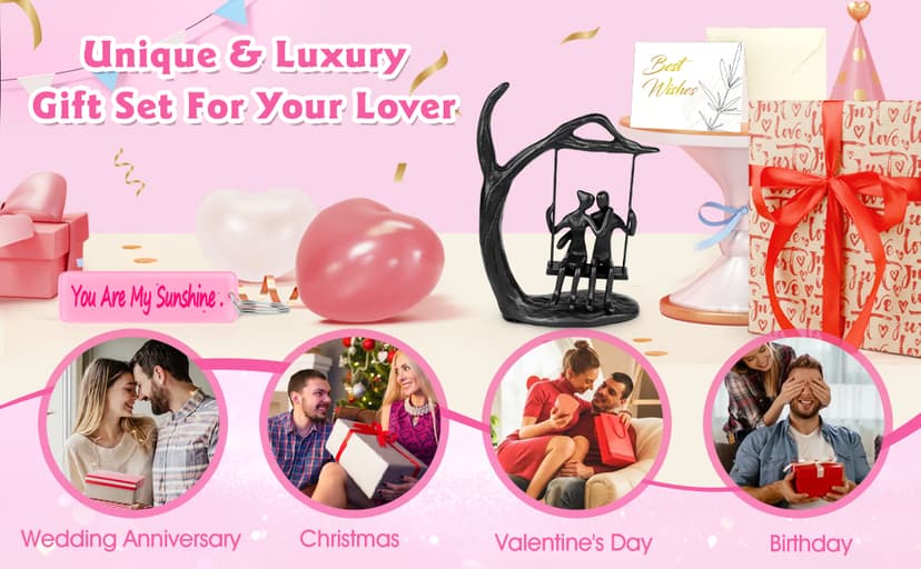 Anniversary Wedding Gifts for Couple/Her - Romantic Couple Statue in Love, Black Metal Figurine Sweet Loving Together Iron Sculpture Decor, Gifts for Wife Husband Birthday