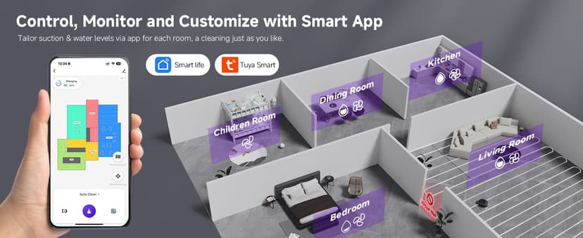 MONSGA Robot Vacuum and Mop Combo, 6000Pa Robotic Vacuum with 3.5L Self Emptying Station, Lidar Navigation Robot Vacuum Cleaner, 180mins Runtime, APP/Remote/Voice Control, for Hard Floors and Carpets