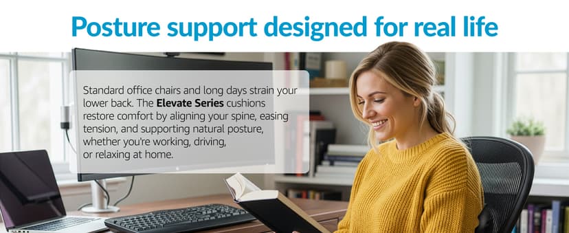 Everlasting Comfort Lumbar Support Pillow for Office Chair - Memory Foam Back Cushion for Car Seat - Promotes Better Posture, Back Pain Relief - Ideal Gaming and Desk Chairs Work and Home Essentials