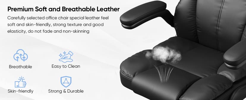 Kensaker Executive Leather Office Chair, Computer Chair with Thick Cushion & Lumbar Support, Ergonomic Desk Chair with Adjustable Headrest & Armrests,Black