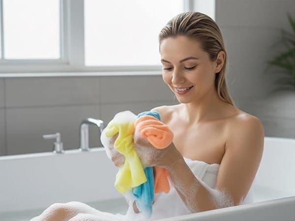 ARCH&M Exfoliating Washcloth Body Scrubber Back Scrubber for Shower Japanese Beauty Washcloth Bath Wash Cloth Korean Exfoliation Luffah Towel Net Sponge Loofah Body Scrub 3 Pack