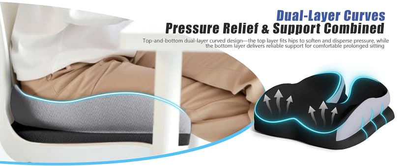 Seat Cushions for Office Chairs Wheelchair Cushion for Long Sitting Back Pain,Memory Foam Seat Car Computer Desk Chair Cushion,Coccyx Cushion for Tailbone Pain Relief Cushion Office Chair Black