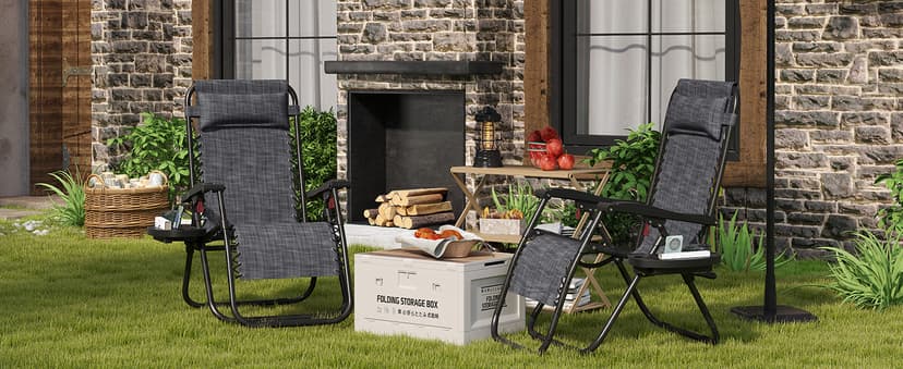 Yaheetech Zero Gravity Recliners Outdoor Adjustable Folding Reclining Lounge Chairs w/Pillows, Cup Holder Trays and Carry Strap for Patio Backyard Beach Gray Set of 2