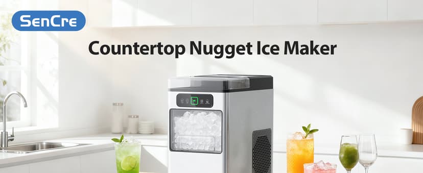 Nugget Ice Maker 40lbs/Day, Countertop Ice Maker Soft Chewable Ice, Ice Makers One-Click & Self-Cleaning, Crushed Pellet Ice Machine with Scoop&Basket for Home/Kitchen/Office, Stainless Silver