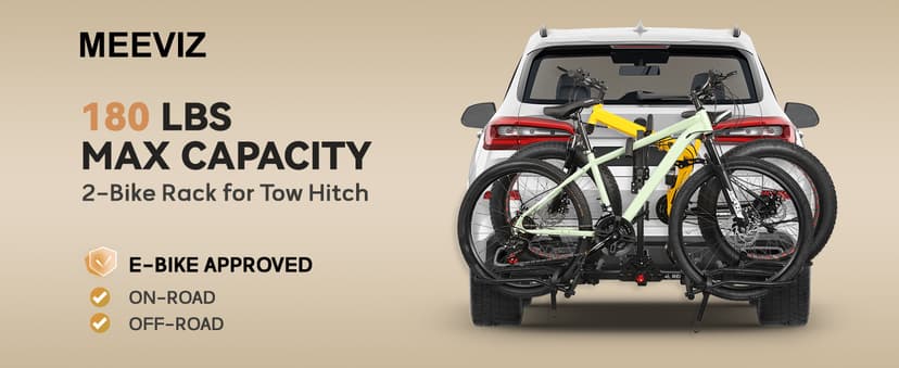 Bike Rack Hitch with Lock, Platform 2-Bike Rack for Car SUV RV Camper Truck Trailer, Hitch Bike Rack for Fat Tire, Mountain Bikes, EBikes and EMTB, 180 lbs Capacity Bike Carrier for 2" Receiver