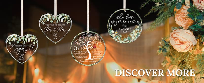 HEXMOZ Wedding Gifts for Couples 2025 - Mr and Mrs Gifts - Bridal Shower Gift, Wedding Ideas for Newly Wed, Bride, Future Mr Mrs - Just Married Glass Ornament 2025, 1st Married Couple Christmas Decor
