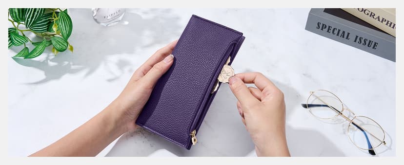 Tipmile Slim Wallet for Women, RFID Blocking Credit Card Holder, Ladies Bifold Wallet with Zipper, Black