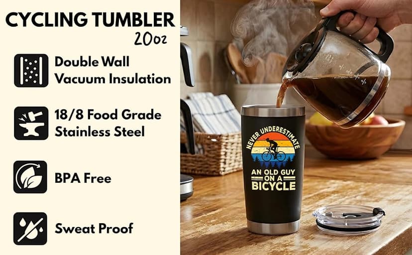 Gifts for Bikers - Cycling Tumbler 20oz - Cool Gifts for Cyclists Riders Triathlete Bicycle Lover, Fathers Day Mother Days Christmas Birthday Cycling Mug Bicycle Coffee Cup B0GSPZFS4R