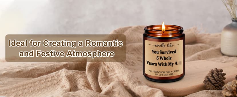 LEADO 5th Wedding Anniversary Candle - 5 Year Marriage Wood Themed Gifts for Husband Wife, 5 Year Anniversary Candle Gifts for Him Her - 5th Anniv. Funny Present for Couple, Women, Men, BF, GF