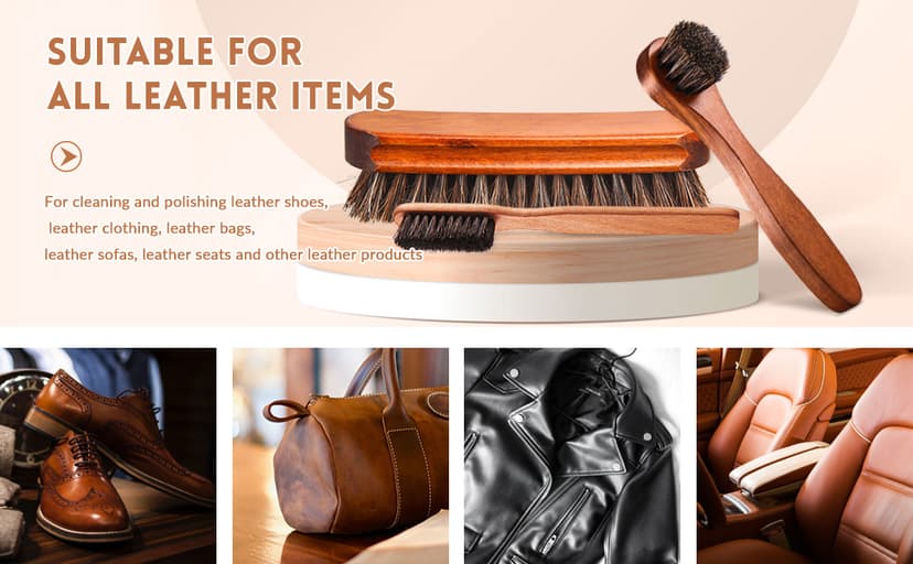 ZJoey 4 Pcs Horsehair Shine Shoes Brush Kit Polish Dauber Applicators Cleaning Leather Shoes Boots Care Brushes Suede Cleaner Brush with Microfiber Shoe Cloth(4 Pcs Style A)