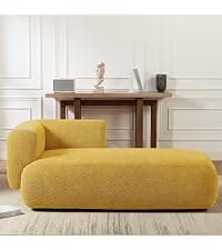 Upholstered Chaise Lounge Chair Indoor with Ottoman Boucle Chaise Lounge Fluffy Reading Chairs for Office Living Room Bedroom Relaxing (Boucle Biege)