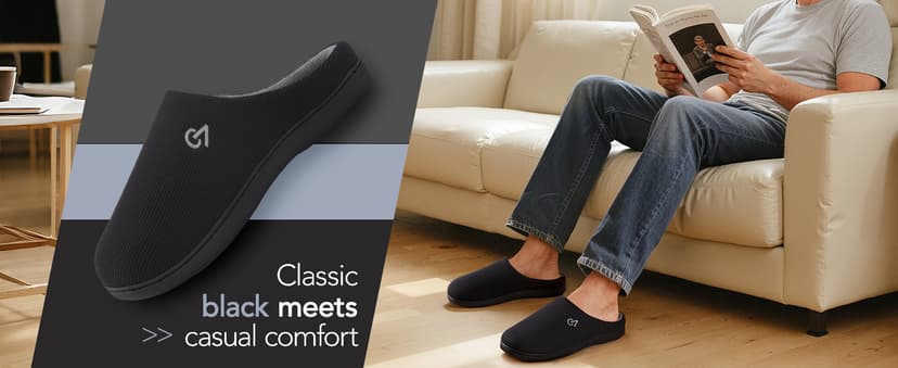 VeraCosy Men's Two-Tone Memory Foam House Slippers Indoor Outdoor Durable Rubber Sole