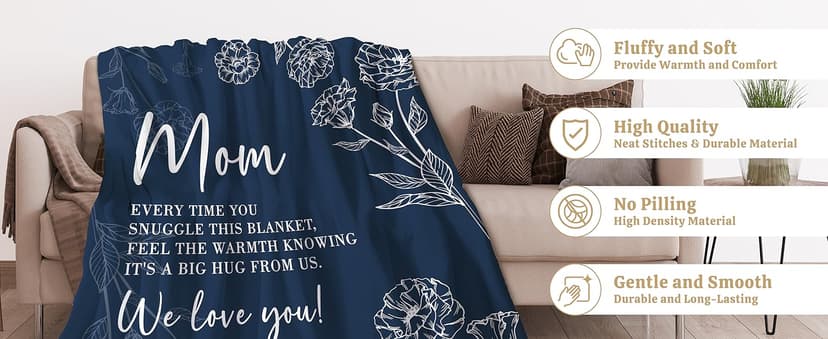 Mom Birthday Gifts, Gifts for Mom Blanket, to My Mother Birthday Gift from Daughter Son, Present for Moms for Christmas 60" x 50", Blue