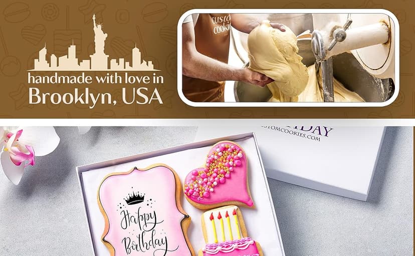 Happy Birthday Gift Basket Custom Sugar Cookies - Happy Birthday Cookies in Gift Box, Hand Decorated Kosher Treats for Women, Her, Wife - Bakery & Dessert Gifts as a Birthday Cake