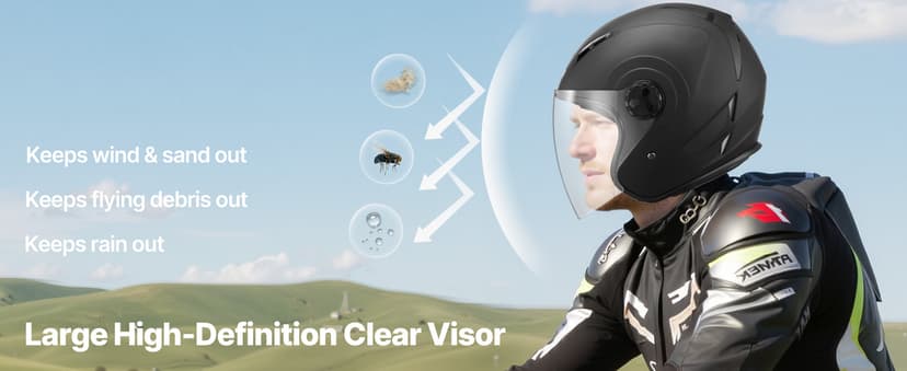 VEVOR Motorcycle Helmet, 3/4 Open Face, Adult Motocross Dirt Bike Helmet with Clear Visor, Comfortable Motorbike Racing Street with Detachable Liner for Men & Women, DOT Approved