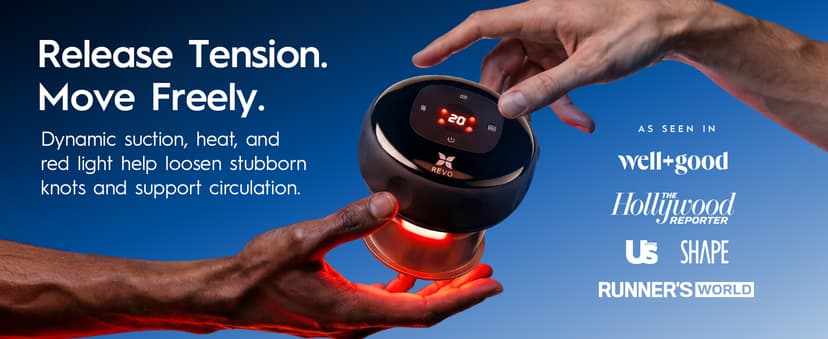 REVO The Original 4-in-1 Smart Cupping Therapy Massager, Red Light Therapy for Targeted Pain Relief, Knots, Aches, Muscle Soreness, Circulation & Tighter Skin, Portable Cupping Kit