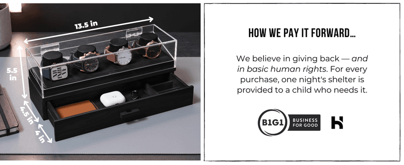 Holme & Hadfield Premium 4-Slot Wooden Watch Display Case – Handcrafted Men’s Watch Box with Accessory Drawer, Hinged Cover, Leather Lining – Birthday Gift for Collectors – Luxury Built to Last