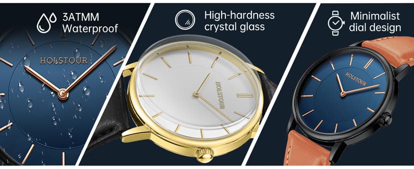 HOLSTOUR Watches for Mens Minimalist Fashion Business Wrist Watch Analog with Leather Strap